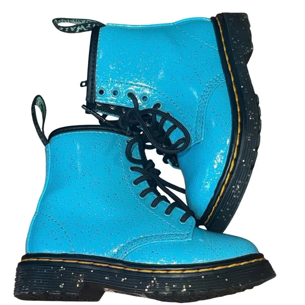 Dr Martens 1460 Cosmic Glitter Turquoise Toddler Boots Size 7 EUC Side Zip
